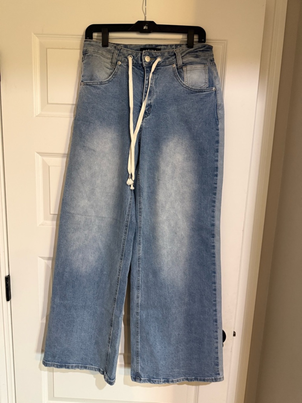 AKIRA Light Blue Wide Leg Flare Jeans with Drawstring